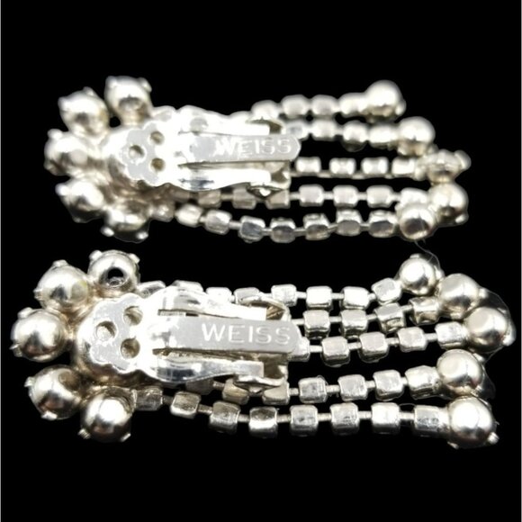 Glamorous Clear Rhinestone Earrings Silvertone Chandelier Dangle Prom Wedding - Picture 4 of 7